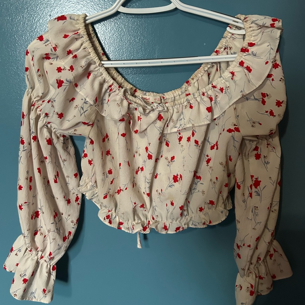 Floral Cream and Red Women's Top